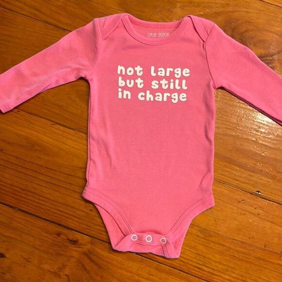 NWOT 3m Okie Dokie pink sleeve body suit onesie “not large but still in charge” - Picture 1 of 12